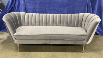 Modway Opportunity Channel Tufted Curved Back Upholstered Performance Velvet Sofa in Gray, Gold Stainless Steel Legs, Scalloped silhouette and elegantly curved back, Warehouse, Gray, Gold, Sofa, Sofas, No Visible Wear And Tear, 33" H, 28" D, 89" L, UNIVERSAL, Velvet, Stainless Steel