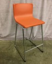 Bar Stool, Leather Padded Seat And Back, Muted Orange, Polished Steel Wire Frame, Warehouse, Orange, Silver, Barstool, Stools, No Visible Wear And Tear, 18"W, 20"D, 36"h, Leather, Steel