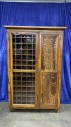 Vintage 2 Door Wine Cabinet, Carved Floral Design On One Door, 1 Glass Paneled Door, 3 Interior Shelves, Cubby Holes For Wine Bottles., Warehouse, Brown, Clear, Residential Cabinets, Cabinets, Normal Wear And Tear, 71" H, 44" W, 15" D, UNIVERSAL, Oak, Glass
